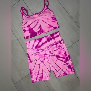 PINK Victoria's Secret Magenta Tie-Dye Sports Bra Set